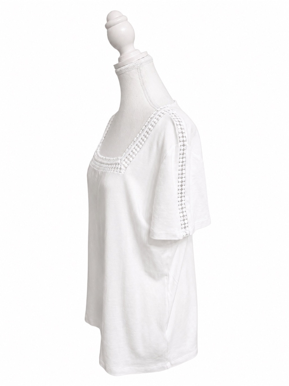 Coastal Quiet Luxury White Lace Trim Square Neck Top XL Cottagecore Chic - Picture 5 of 8